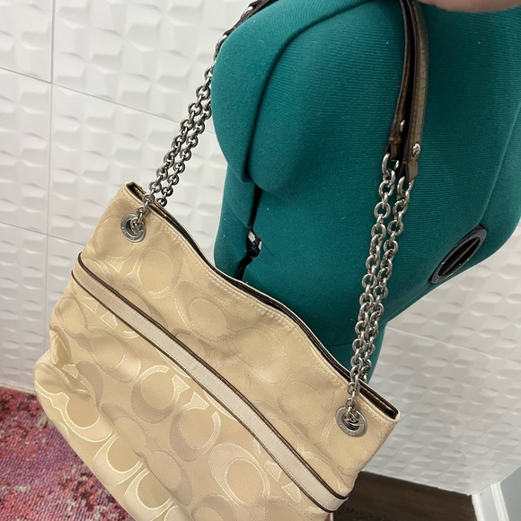 Tan Coach Allover Logo Shoulder Bag - Picture 6 of 9